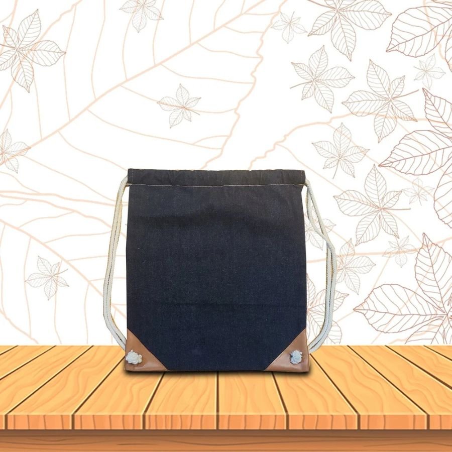 Denim Drawstring Backpack Bag